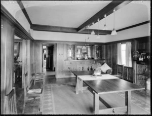 Dining room interior in the arts and crafts style, Fendalton, Christchurch