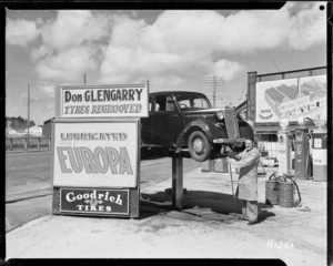 Don Glengarry at his service station in Petone