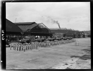 New Zealand Royal Air Force, 14 Squadron, on parade at Iwakini, during the allied occupation of Japan following World War 2
