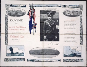 Foster, L D, fl 1920 :Souvenir of the visit of His Royal Highness Edward Prince of Wales to New Zealand. Children's Day, Wellington, N.Z. 7th May, 1920. N.Z. Free Lance, Wellington.