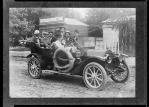 Men in an open topped car, Rotorua