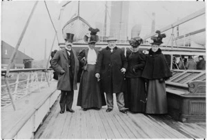 Richard Seddon, with members of his family, and his private secretary, on the deck of the Alameda