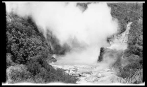 Geothermal area, steaming river and rockface. `No. 145'