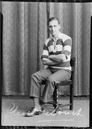 Mr G P Roberts in Hutt Rugby Club uniform, Lower Hutt