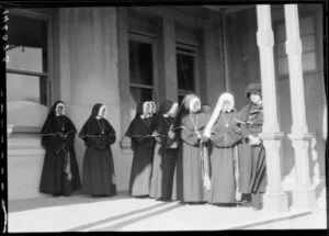 Nuns waiting during the funeral of Mother Mary Aubert