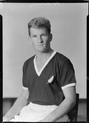 Mr J A Evans, member of New Zealand representative soccer team, New Zealand Football Association world tour of 1964