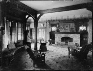 Living room in the Arts and Crafts style, in a house at Springfield Road, Christchurch