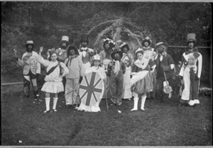 Group of children dressed as "Kristie Minstrel" performers
