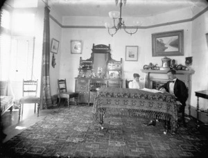 Dining room interior, and couple