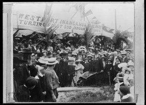 Creator unknown : Richard Seddon at the turning of the first sod for the Westport to Inangahua Railway