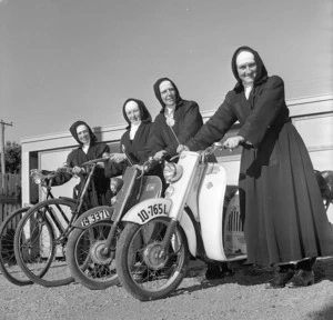 Little Sisters of the Assumption with scooters and bicycles