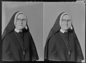 Unidentified Order of Compassion nun in habit & pendant [two images]