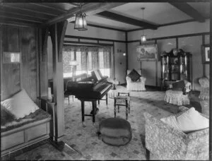 Drawing room with piano, house interior
