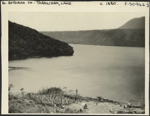 New Zealand Tourist and Publicity Department : Photograph of Lake Tarawera with a Maori settlement on its banks