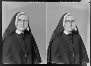 Unidentified Order of Compassion nun in habit & pendant [two images]