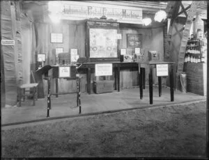 Exhibition display of automatic postal franking machines [Christchurch?]