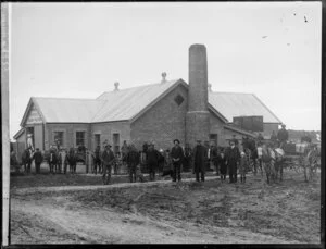 Staff assembled outside Mabel Bush Cooperative Dairy Factory, Southland
