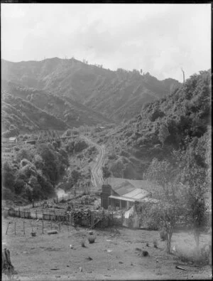 Cottage, including a small bridge, location unidentified