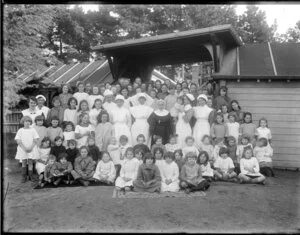Group of children and staff, St Saviours orphanage, Christchurch