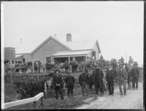 Staff assembled outside Mabel Bush Co-operative Dairy Factory, Southland