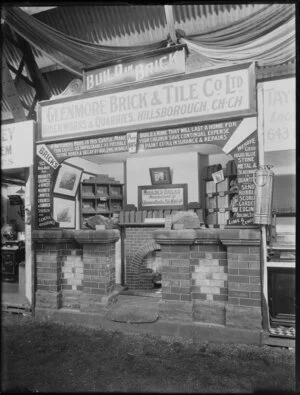 Display stand at an exposition for Glenmore Brick and Tile Company Limited, of Hillsborough, Christchurch