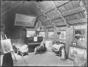 Interior of Thomas Ryan's whare, Taupo