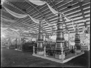 Display stand for Speight and Company, brewers, at an exposition, with bottles and barrels