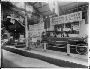 Display at a motor exhibition for Johnson & Smith, motor body builders