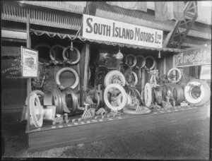 South Island Motors Ltd, Firestone tyres and rims on display