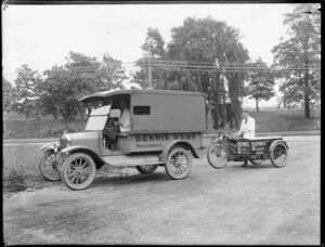Truck and motorised tricycle of Dennis Brothers, poulterers