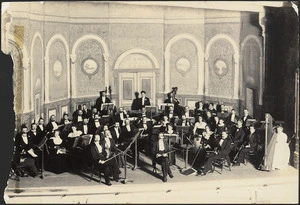 Creator unknown :Group photograph of the Wellington Orchestral Society in the Opera House, Wellington