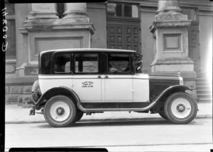 Taxi outside Wellington Town Hall, c.1930s