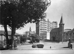 View of the northern end of The Terrace, Wellington, taken from the grounds of Parliament