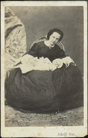 Ost, Adolf, active 1860s: Portrait of Georgiana von Hochstetter and her daughter