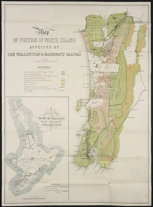 Map of portion of North Island affected by The Wellington and Manawatu Railway