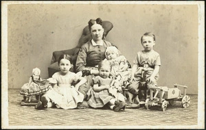 Harmsen, Heinrich, active 1860s-1870s: Portrait of Georgiana von Hochstetter and her four children in 1867