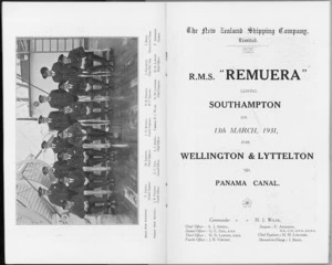 R.M.S. Remuera (1931) - Officers' photograph and Passenger list (title page)