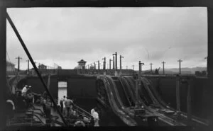 Unidentified ship going through canal