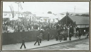 General view of Raukawa meeting house and marae after the official opening ceremony, Otaki