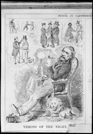 Artist unknown :[A political leader dreaming of peace and goodwill] Punch in Canterbury, May 27, 1865.