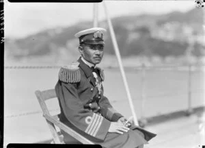 Captain sitting on deck of Japanese naval vessel