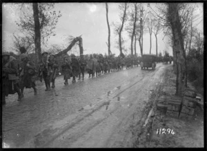 New Zealand troops on the way to the firing line in the St Jean sector, World War I