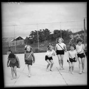 Primary school girls in Plimmerton, during a physical education class