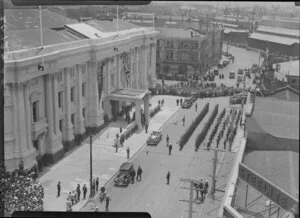 Military parade outside the Town Hall, Wellington
