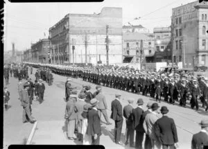Sailors marching, military parade, Wellington