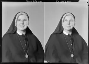 Unidentified nun in habit & goffered veil [two images]