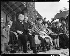 Prime Minister Peter Fraser and Viscount Bernard Law Montgomery on a marae