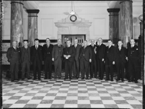 Members of the Labour cabinet in the foyer of Parliament Buildings, Wellington