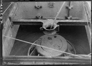 Cable running into ship's hold, close-up view