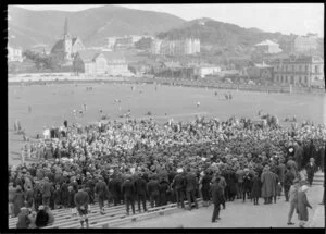 Large crowd at St Patrick's College, sports day, Basin Reserve, Wellington